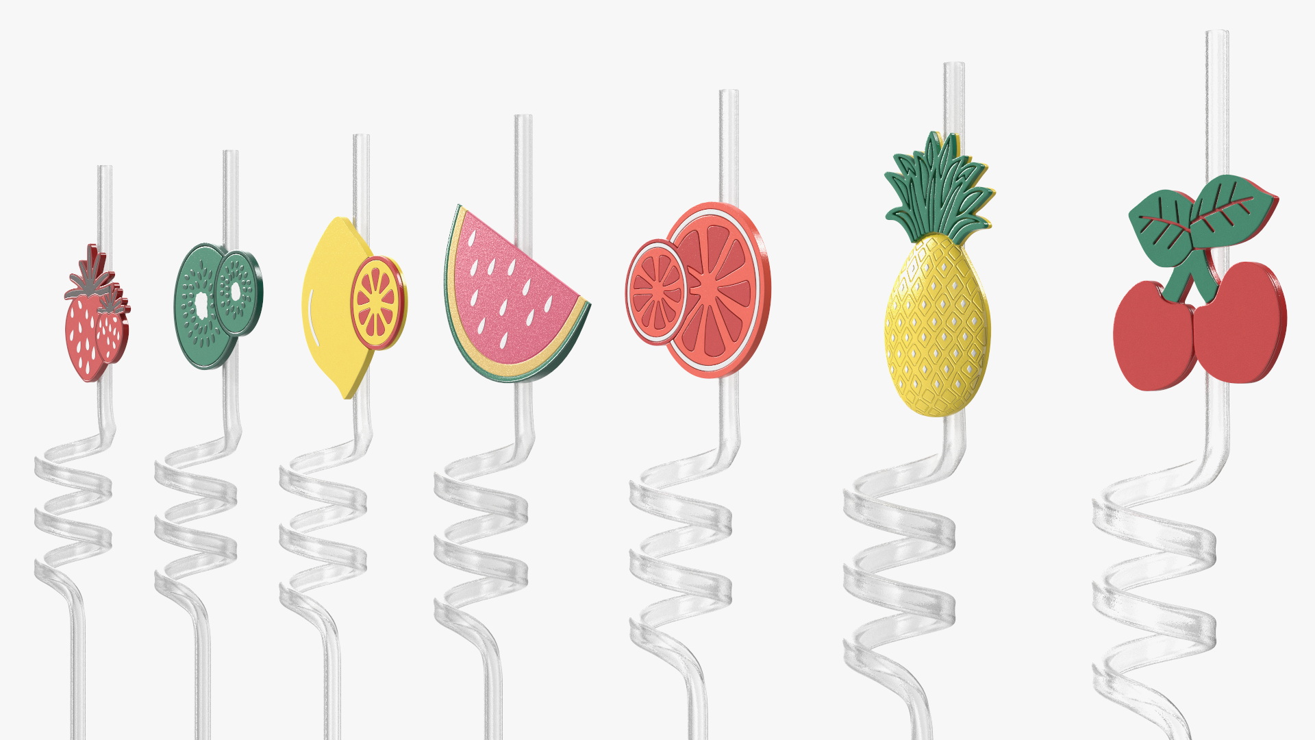 Transparent Plastic Straws with Fruit Tags 3D