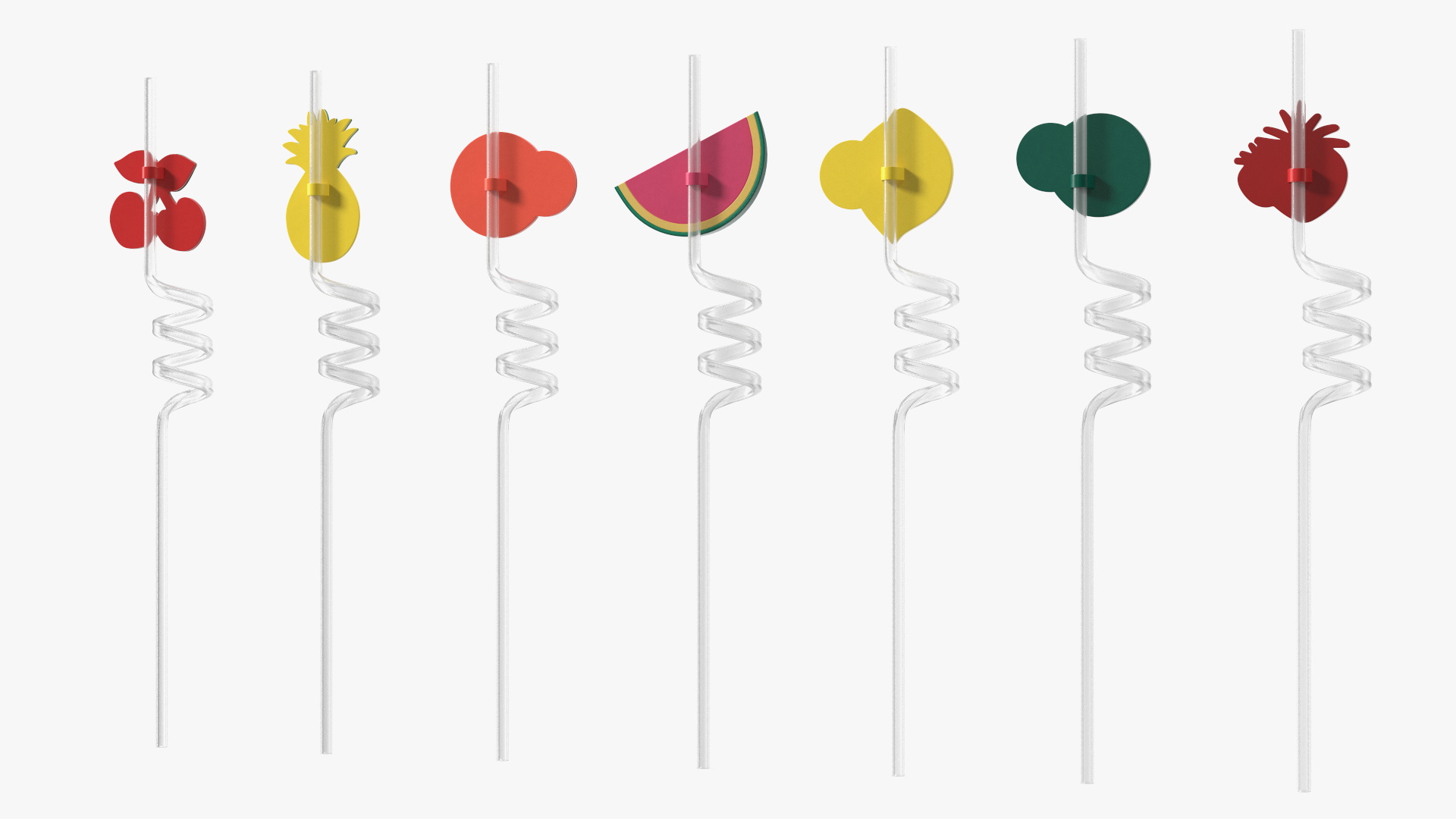 Transparent Plastic Straws with Fruit Tags 3D