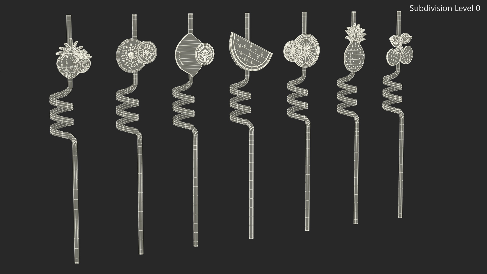 Transparent Plastic Straws with Fruit Tags 3D