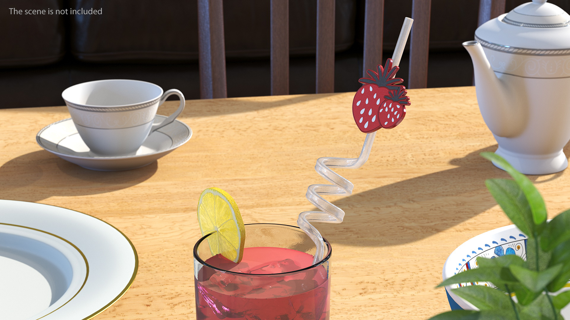 Transparent Plastic Straws with Fruit Tags 3D