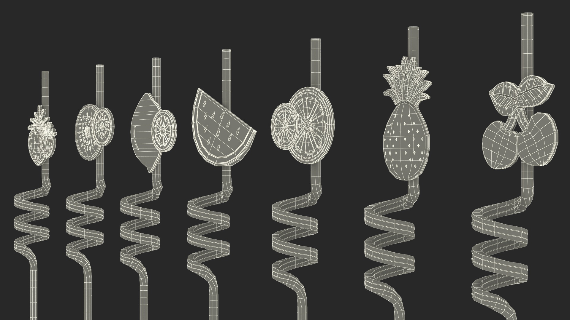 Transparent Plastic Straws with Fruit Tags 3D