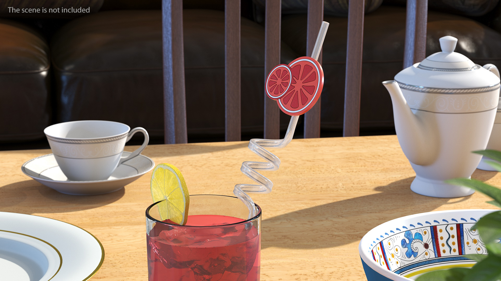 Transparent Plastic Straws with Fruit Tags 3D
