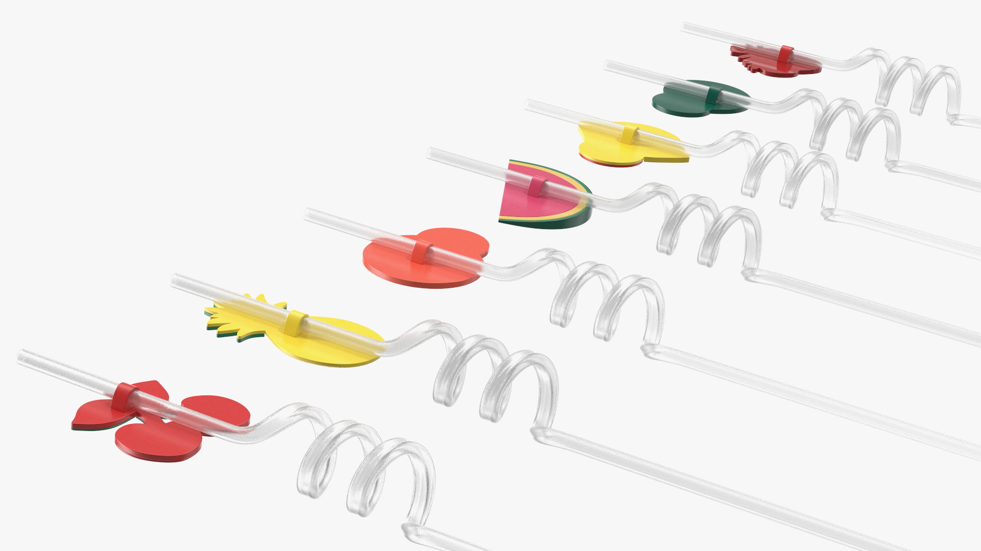 Transparent Plastic Straws with Fruit Tags 3D
