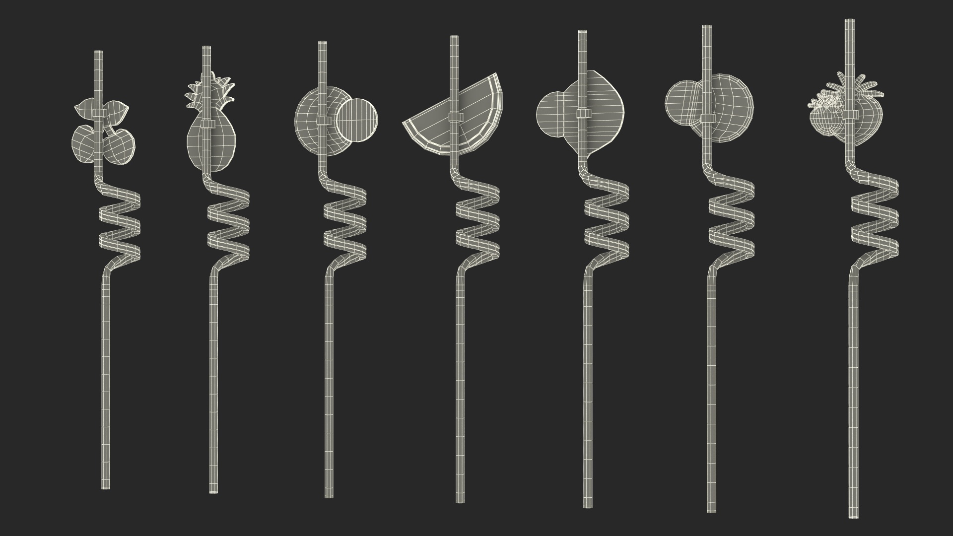 Transparent Plastic Straws with Fruit Tags 3D
