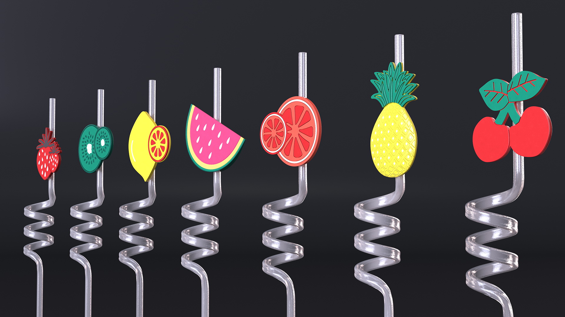 Transparent Plastic Straws with Fruit Tags 3D