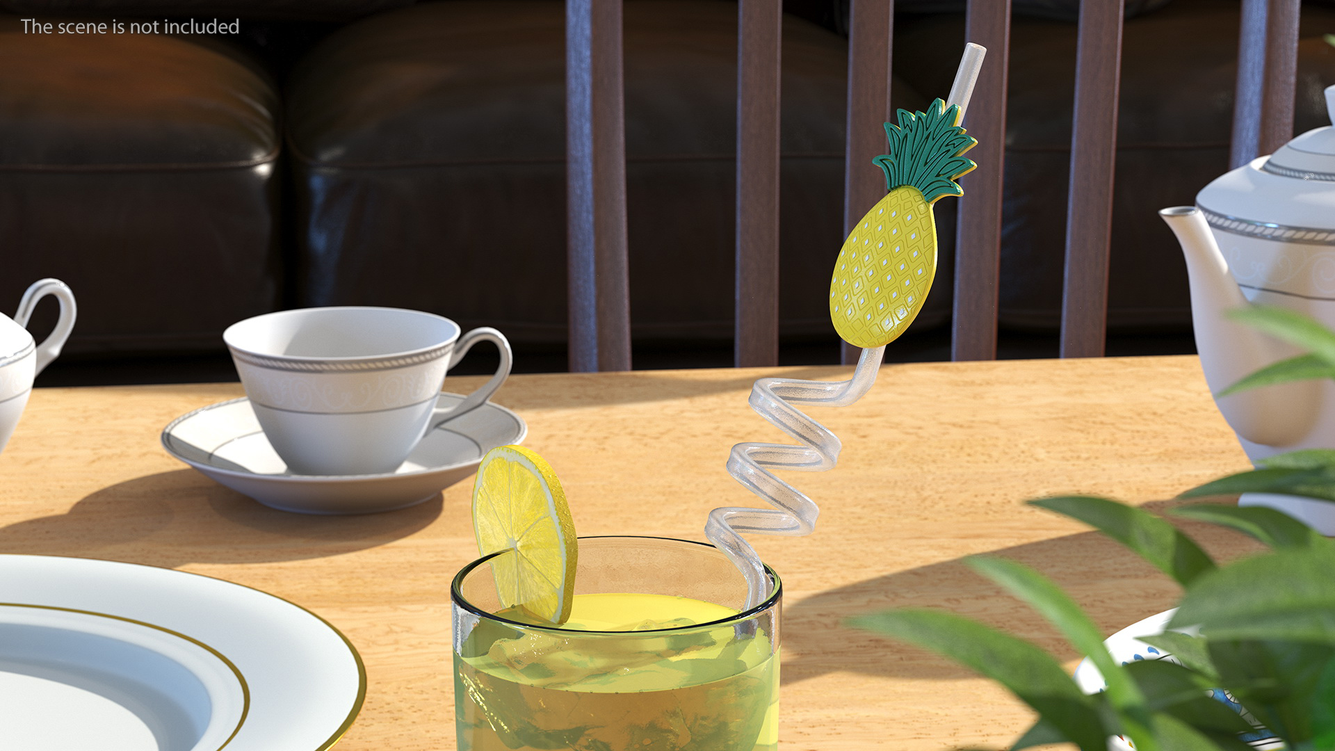 Transparent Plastic Straws with Fruit Tags 3D
