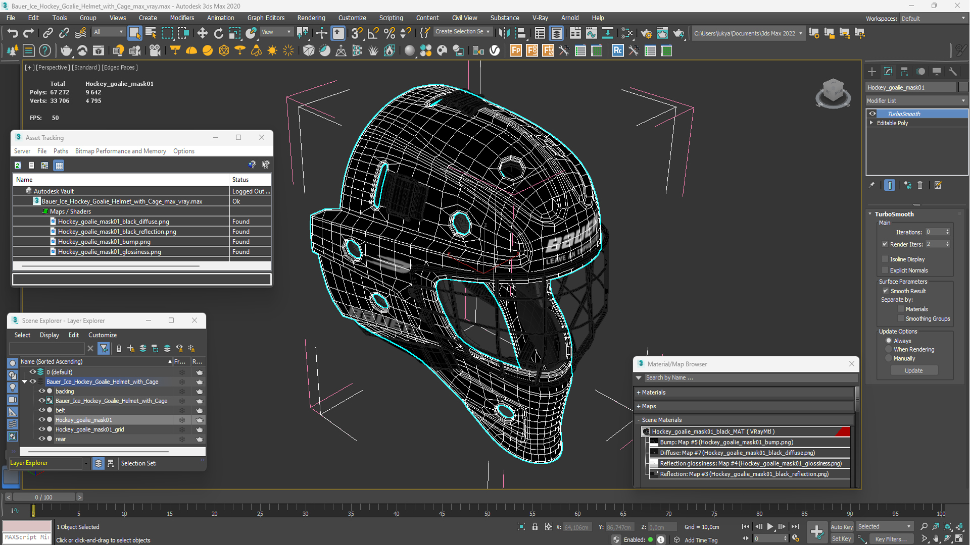 3D model Bauer Ice Hockey Goalie Helmet with Cage