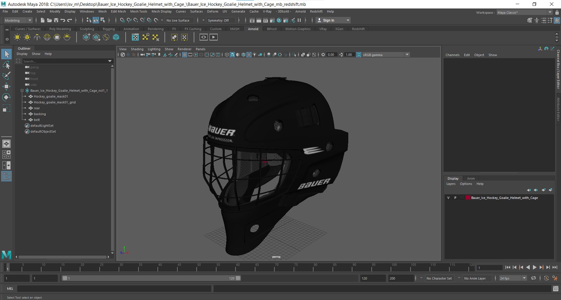 3D model Bauer Ice Hockey Goalie Helmet with Cage