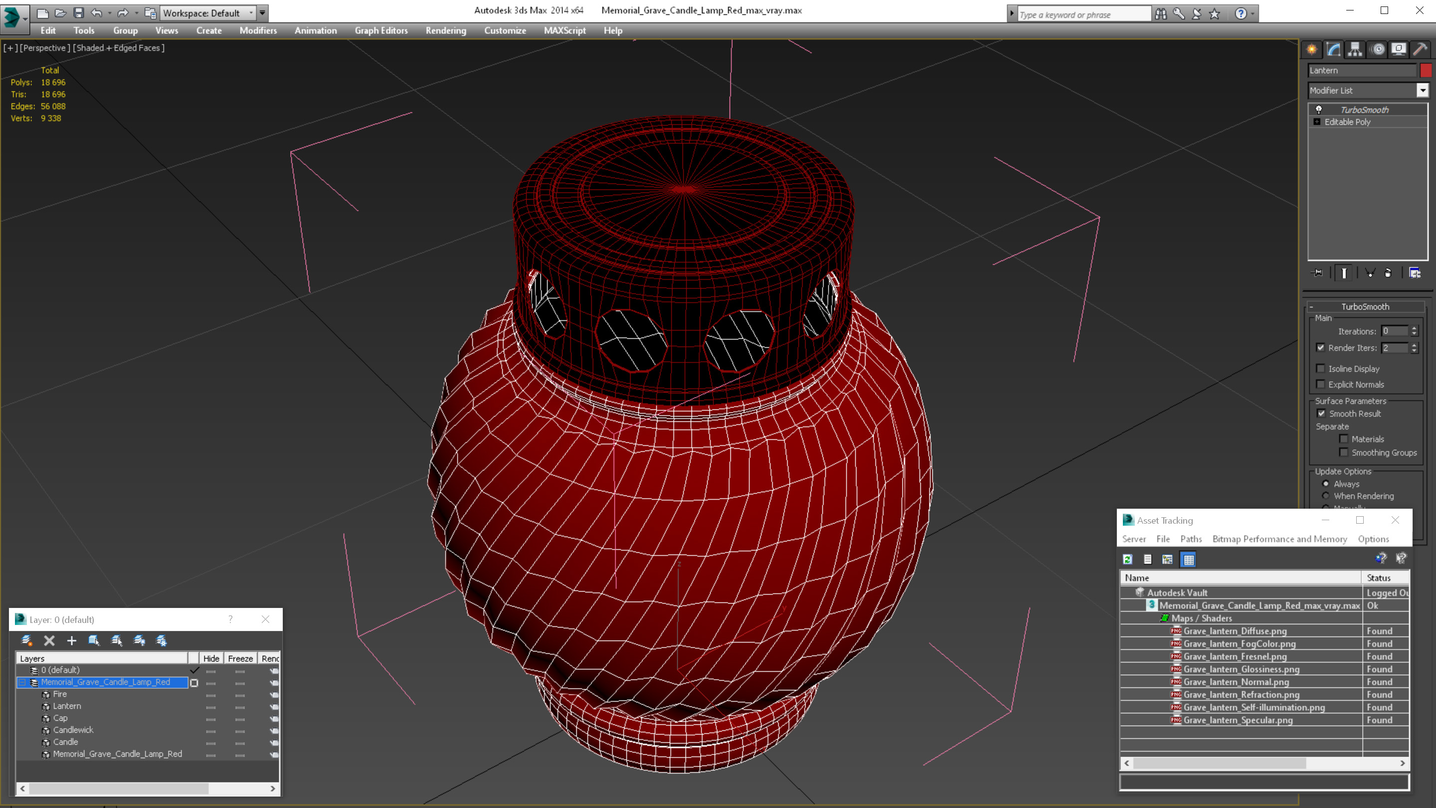 3D model Memorial Grave Candle Lamp Red