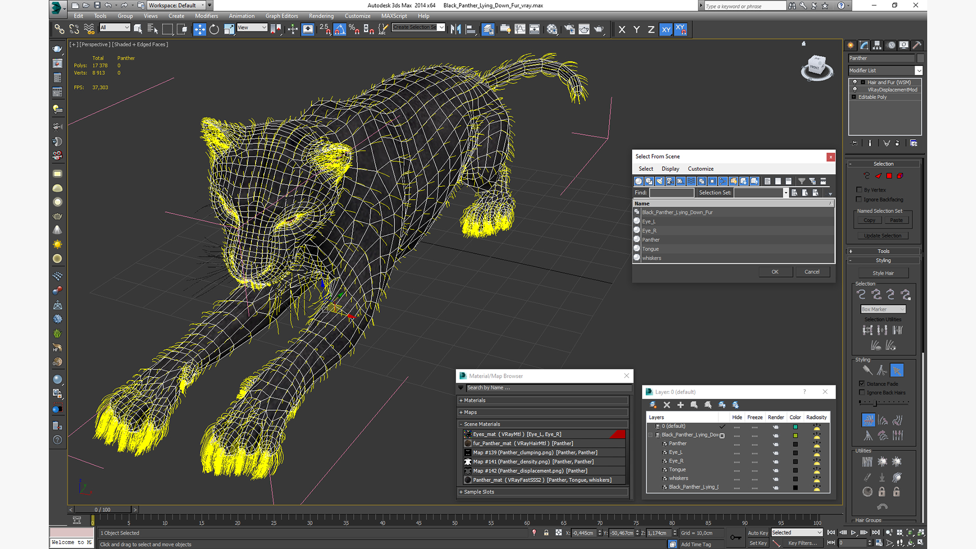 3D Black Panther Lying Down Fur model