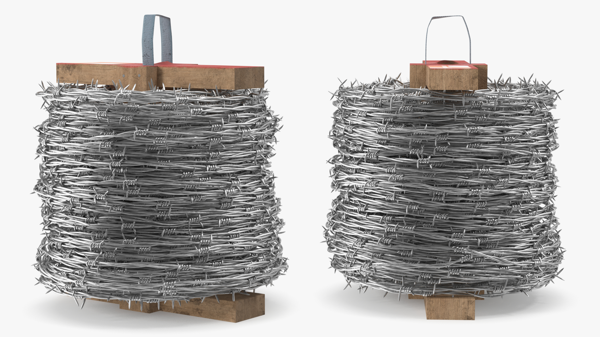 Barbed Wire Roll on Wooden Stand 3D