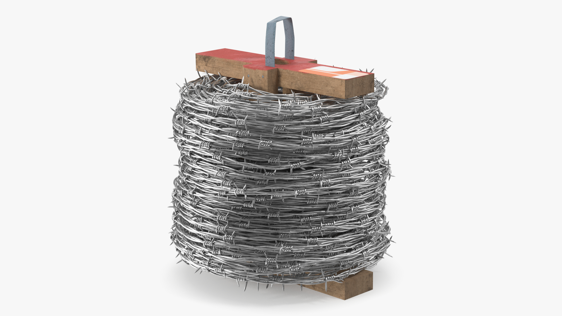 Barbed Wire Roll on Wooden Stand 3D