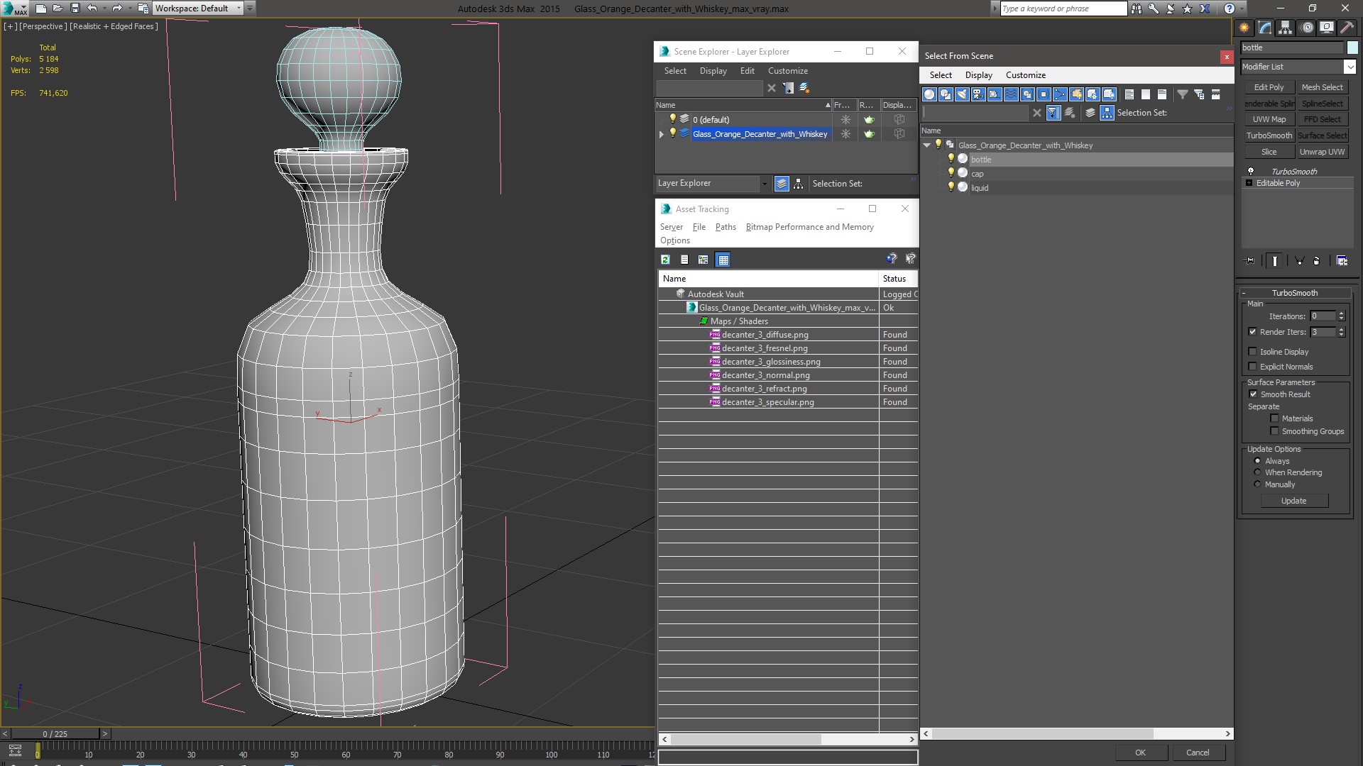 Glass Orange Decanter with Whiskey 3D model