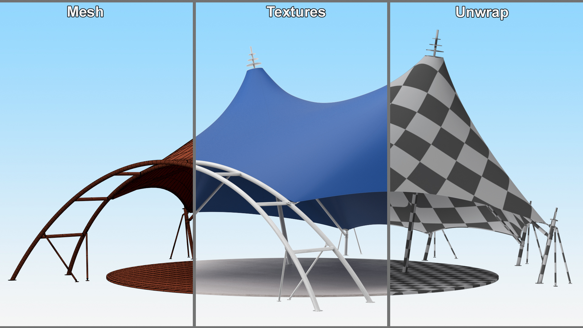 Tensile Structure Tent Blue 3D