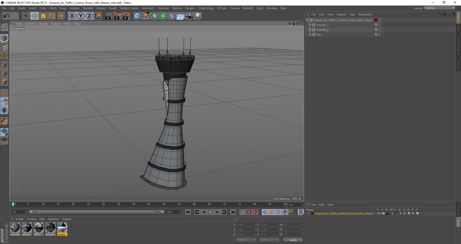 Airport Air Traffic Control Tower with Interior 3D