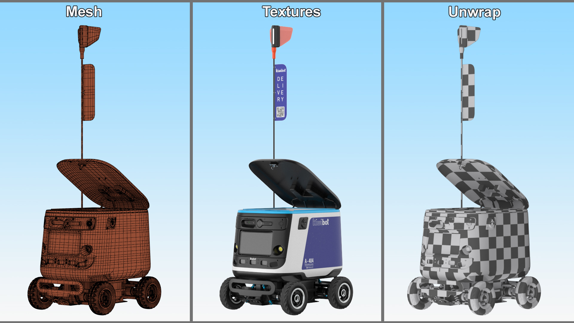 3D Kiwibot Delivery Robot Blue Off Rigged model