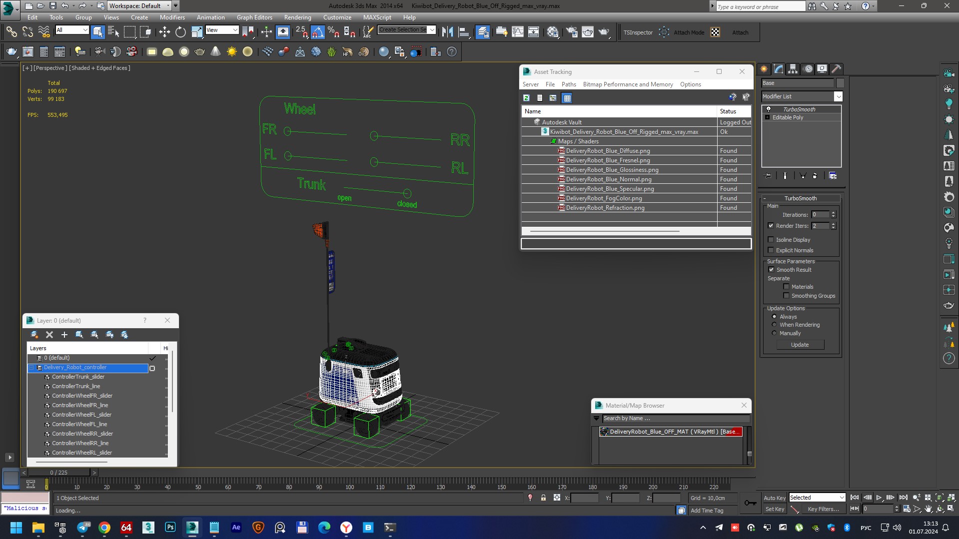 3D Kiwibot Delivery Robot Blue Off Rigged model