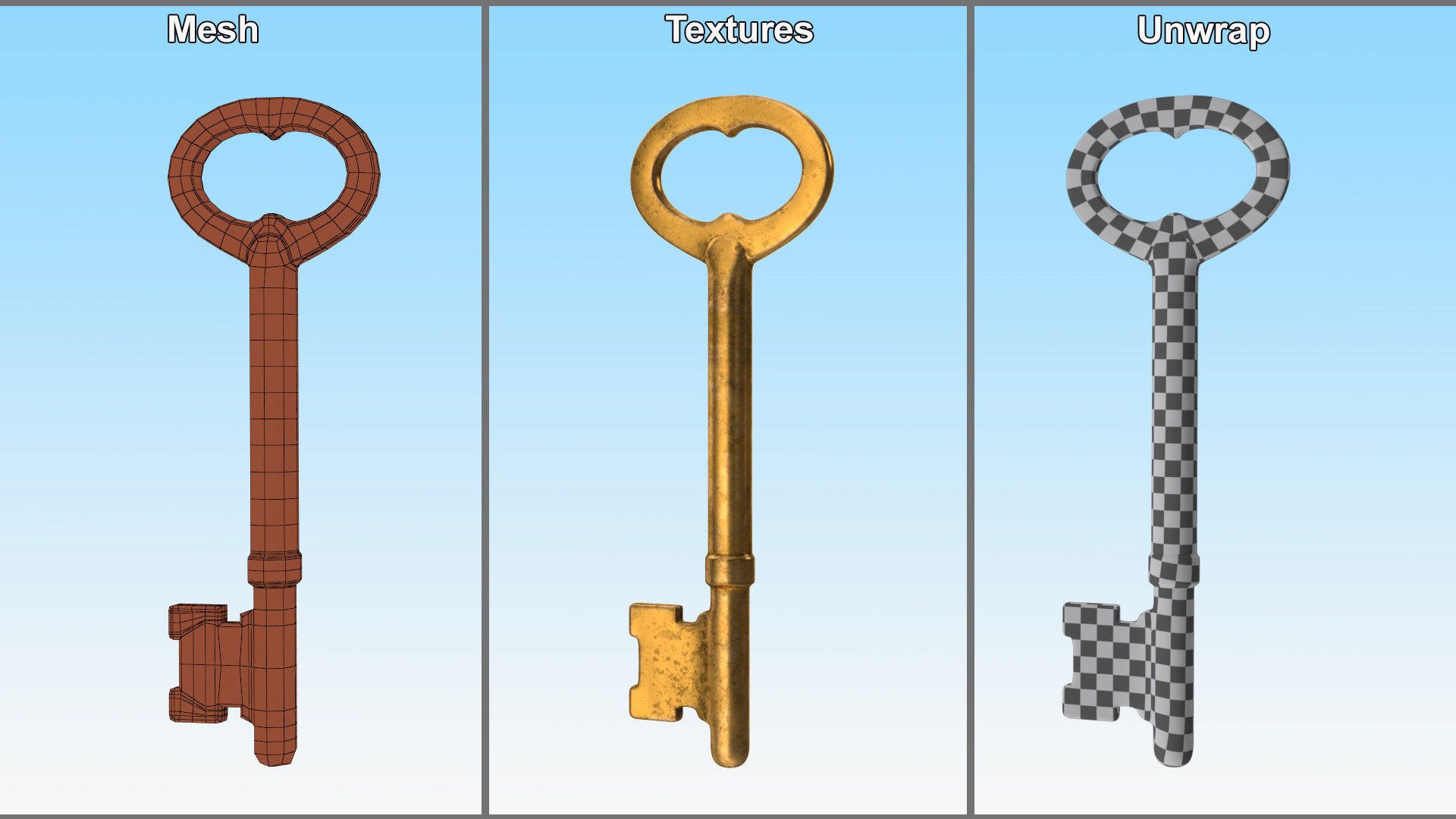 3D model Vintage Skeleton Key Gold