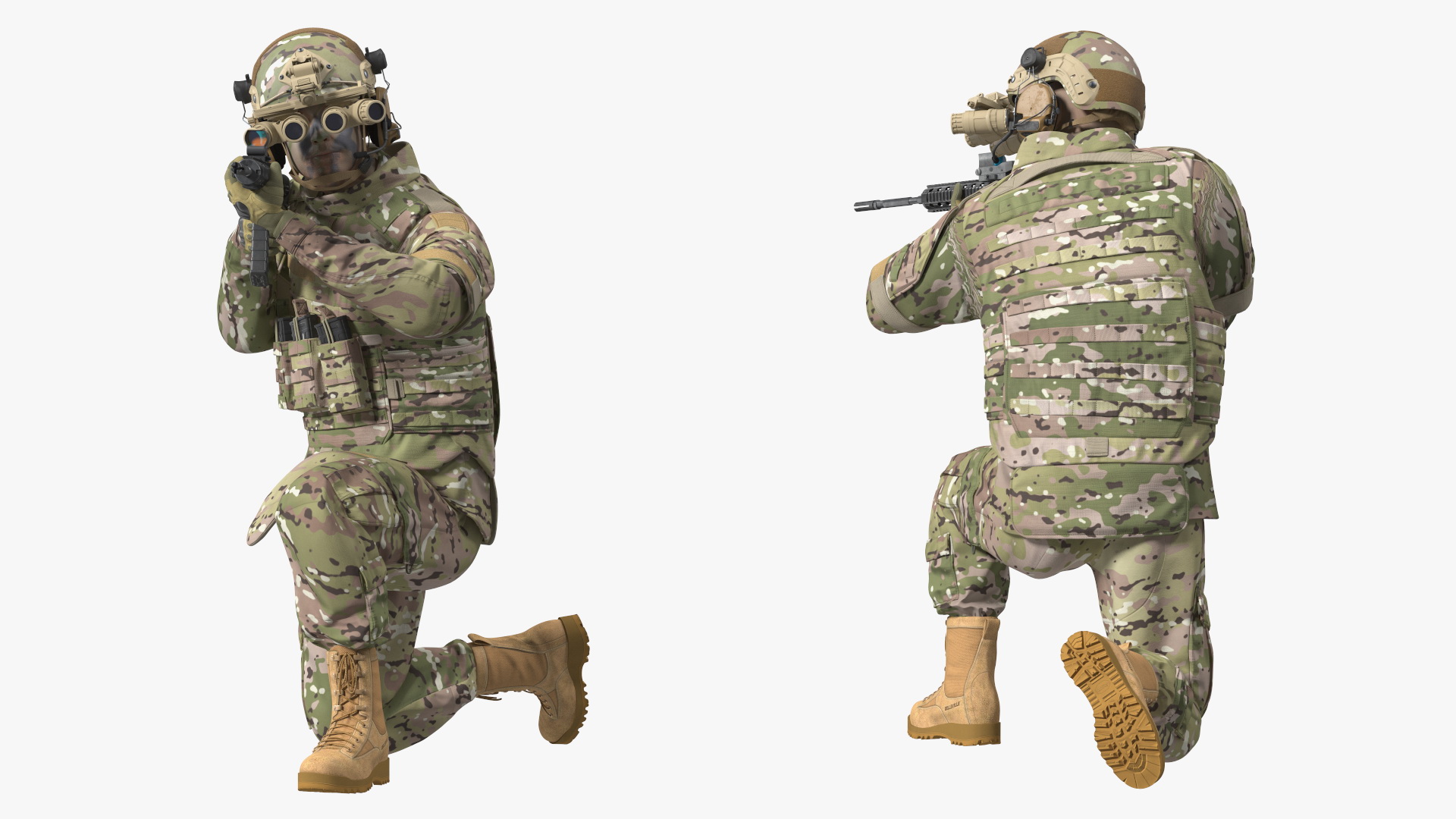 3D model Soldier in Green Camo with Night Vision Aiming Fur