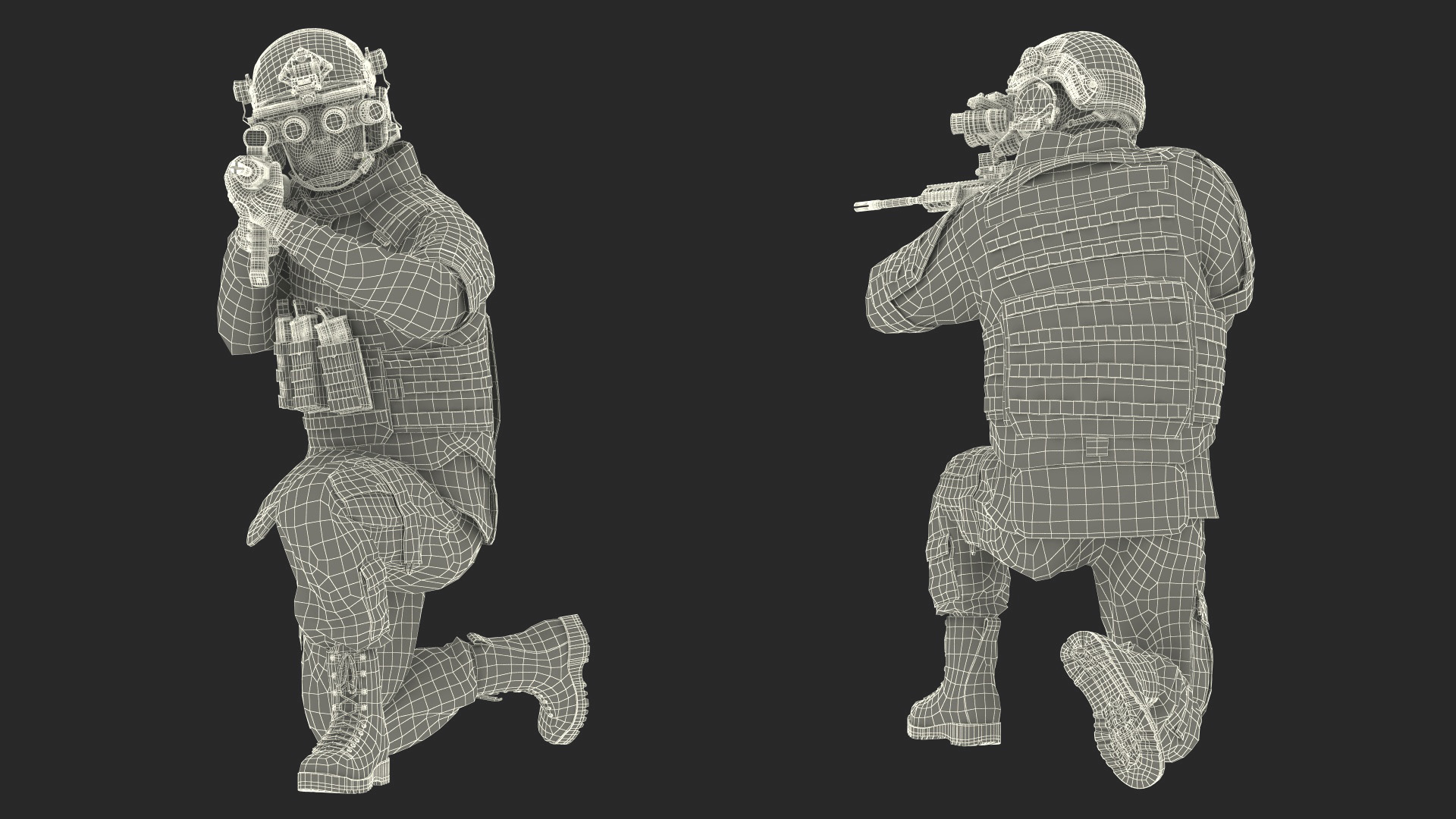3D model Soldier in Green Camo with Night Vision Aiming Fur