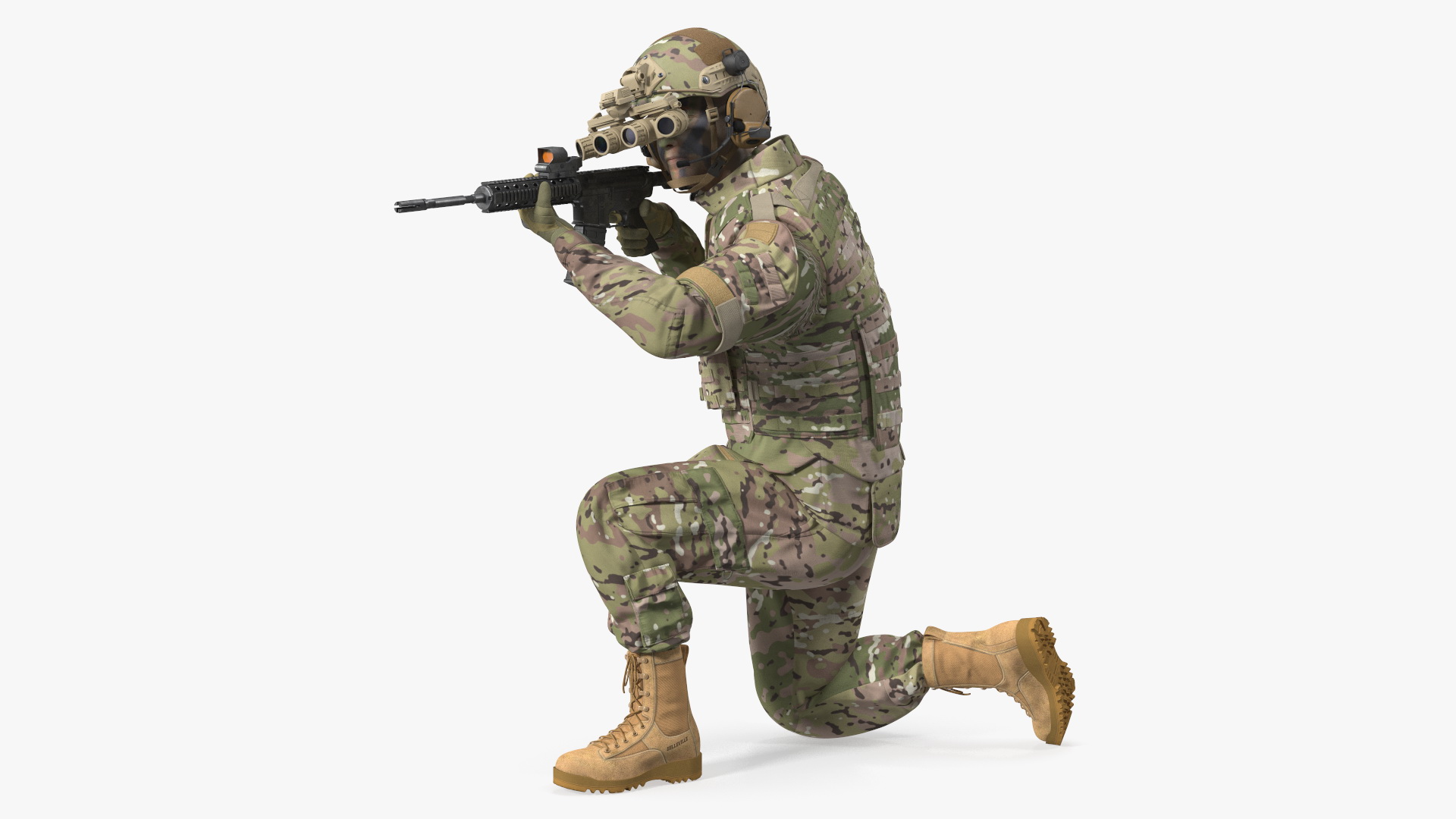 3D model Soldier in Green Camo with Night Vision Aiming Fur