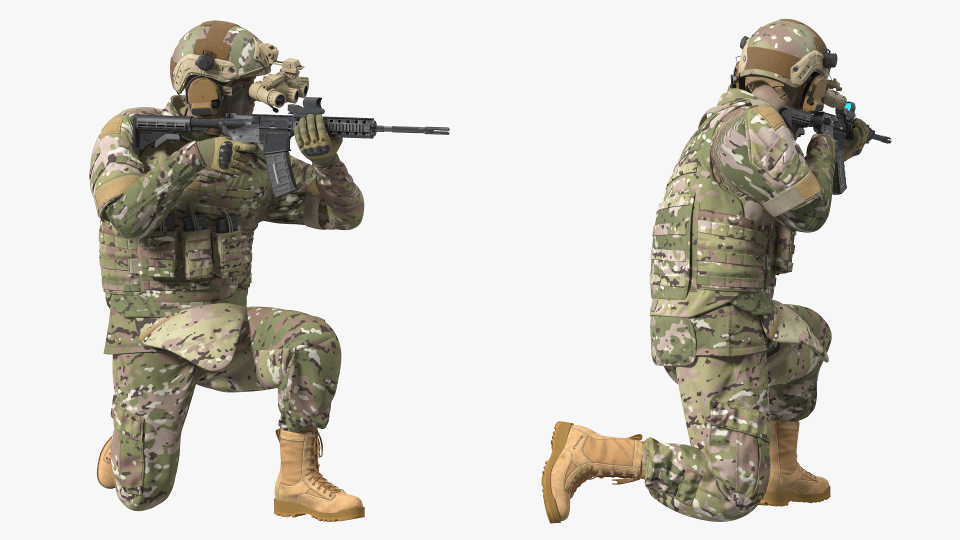 3D model Soldier in Green Camo with Night Vision Aiming Fur