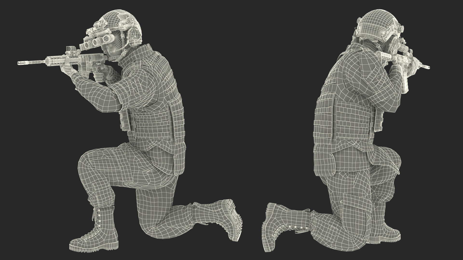 3D model Soldier in Green Camo with Night Vision Aiming Fur