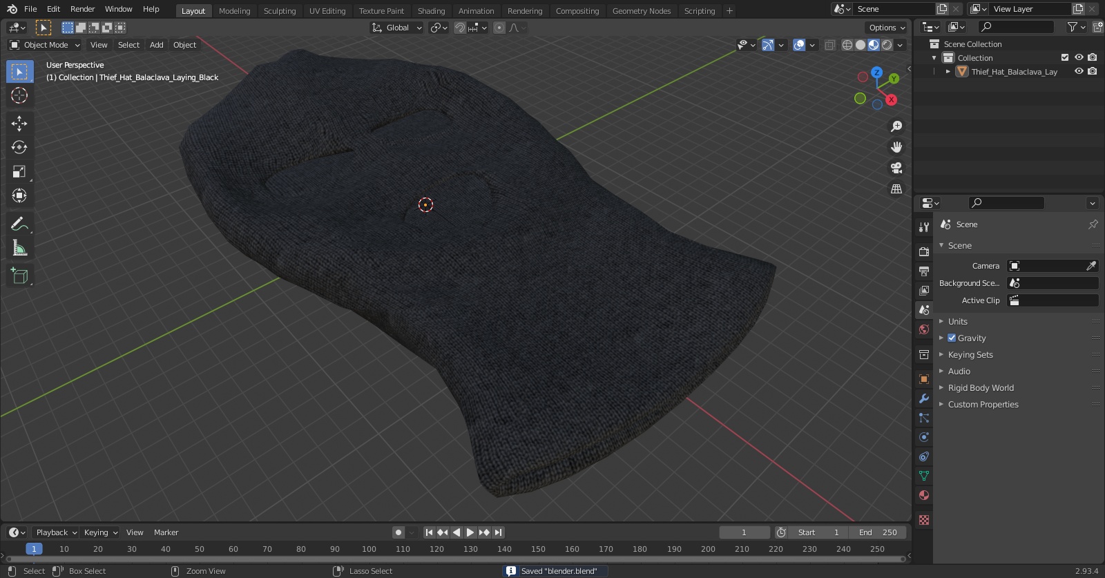 Thief Hat Balaclava Laying Black 3D