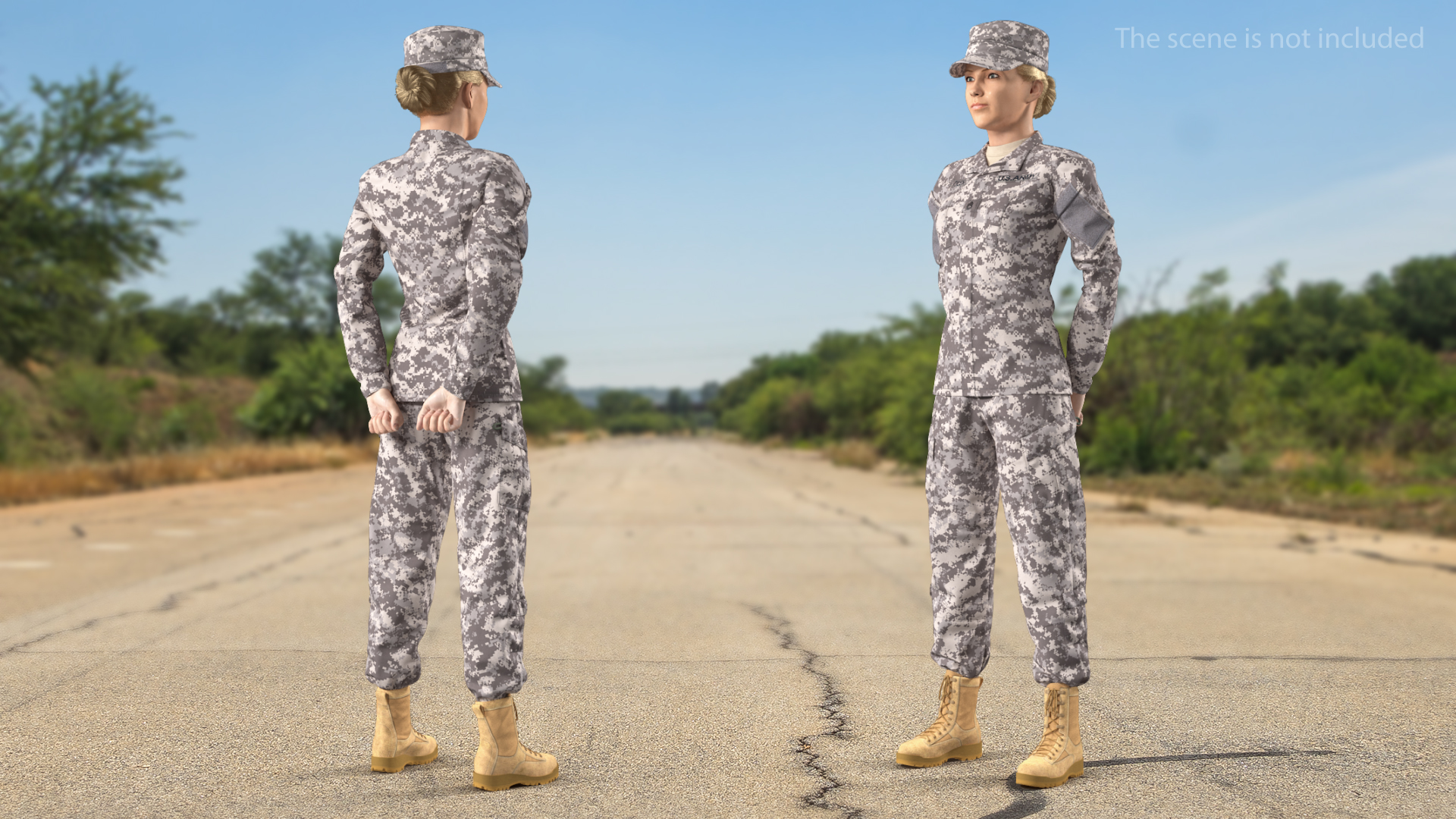 3D model Female Soldier Military ACU Standing Pose Fur