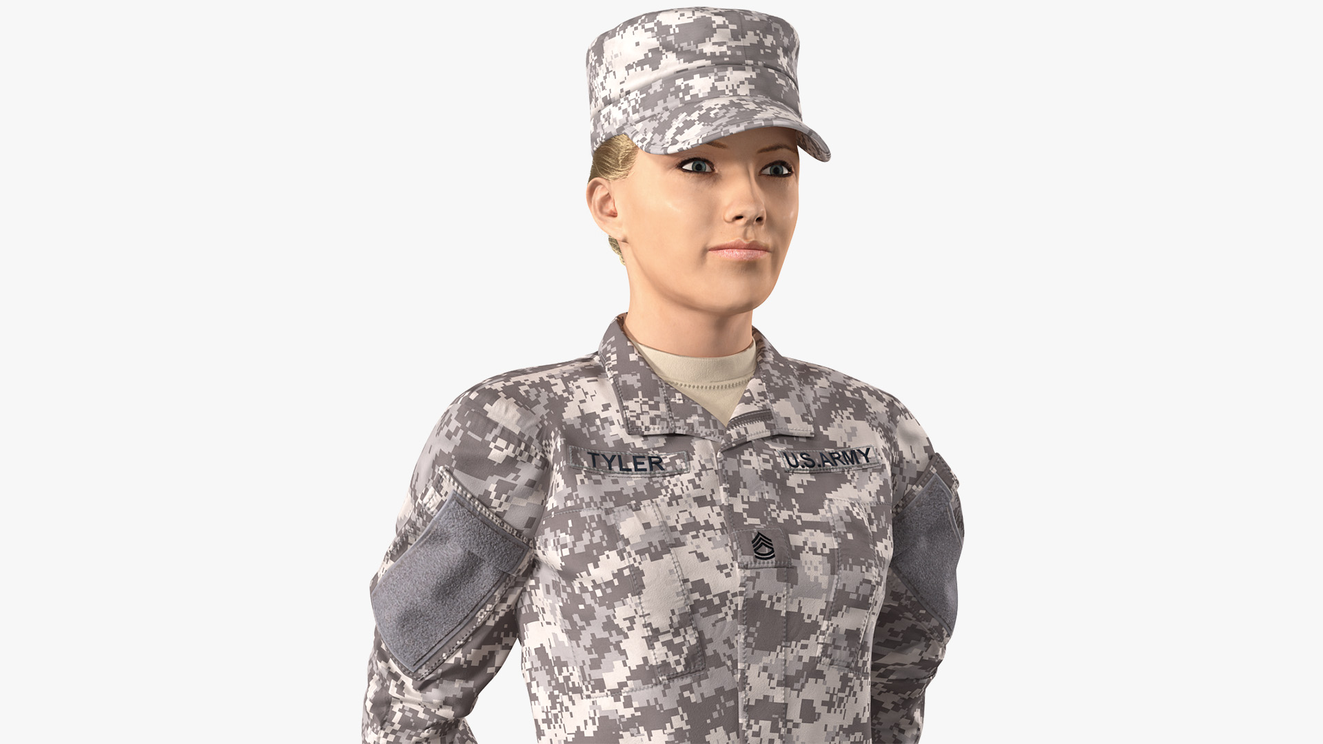 3D model Female Soldier Military ACU Standing Pose Fur
