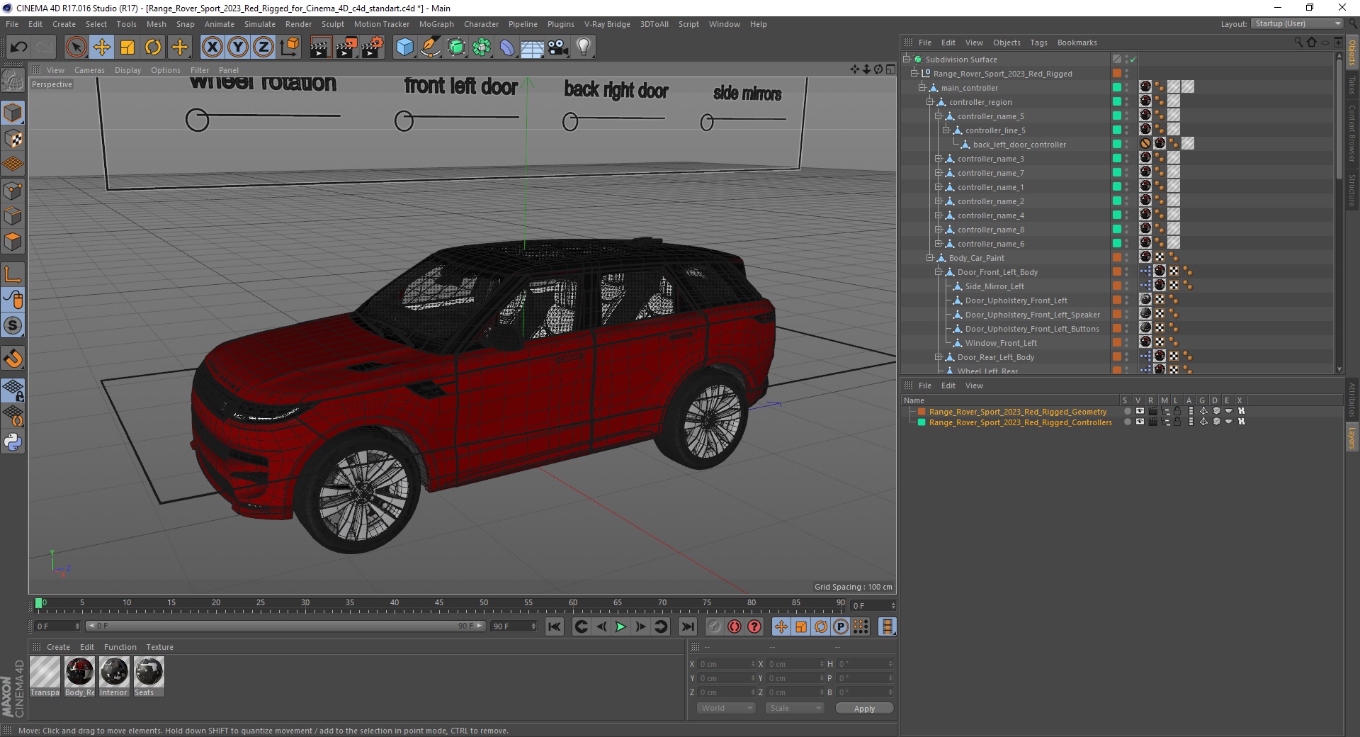 Range Rover Sport 2023 Red Rigged for Cinema 4D 3D