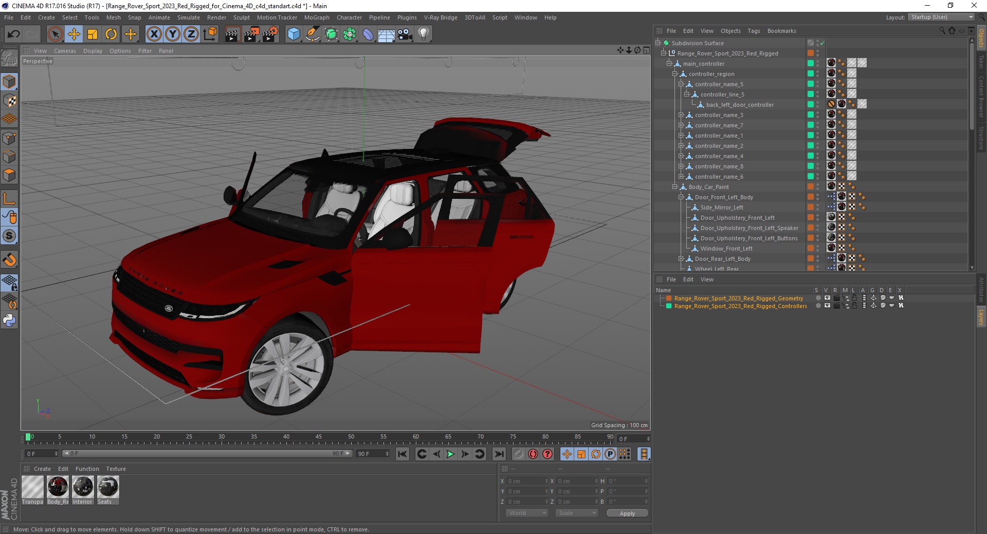 Range Rover Sport 2023 Red Rigged for Cinema 4D 3D