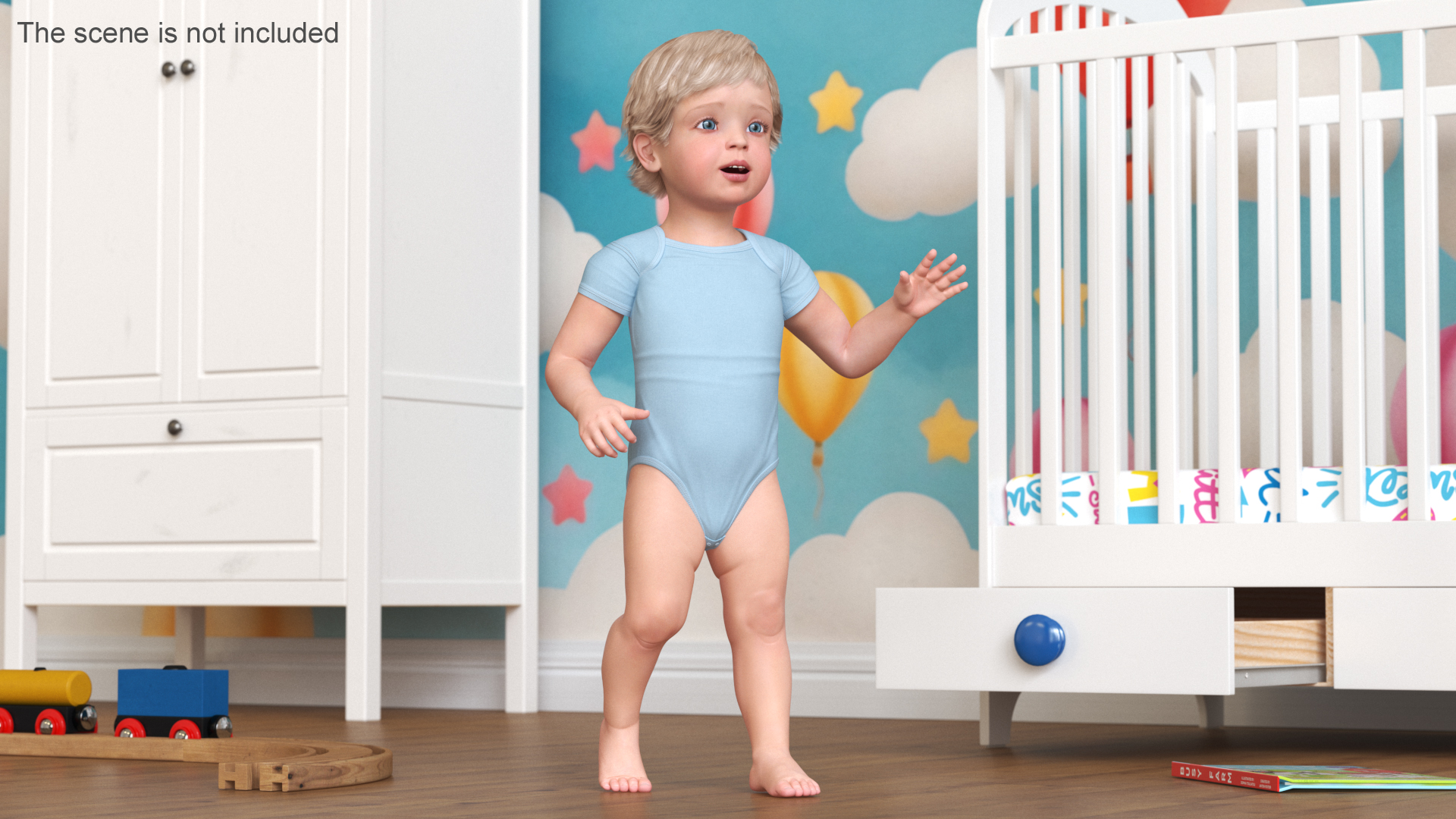 Boy Aged 1 Year in Bodysuit Rigged 3D model