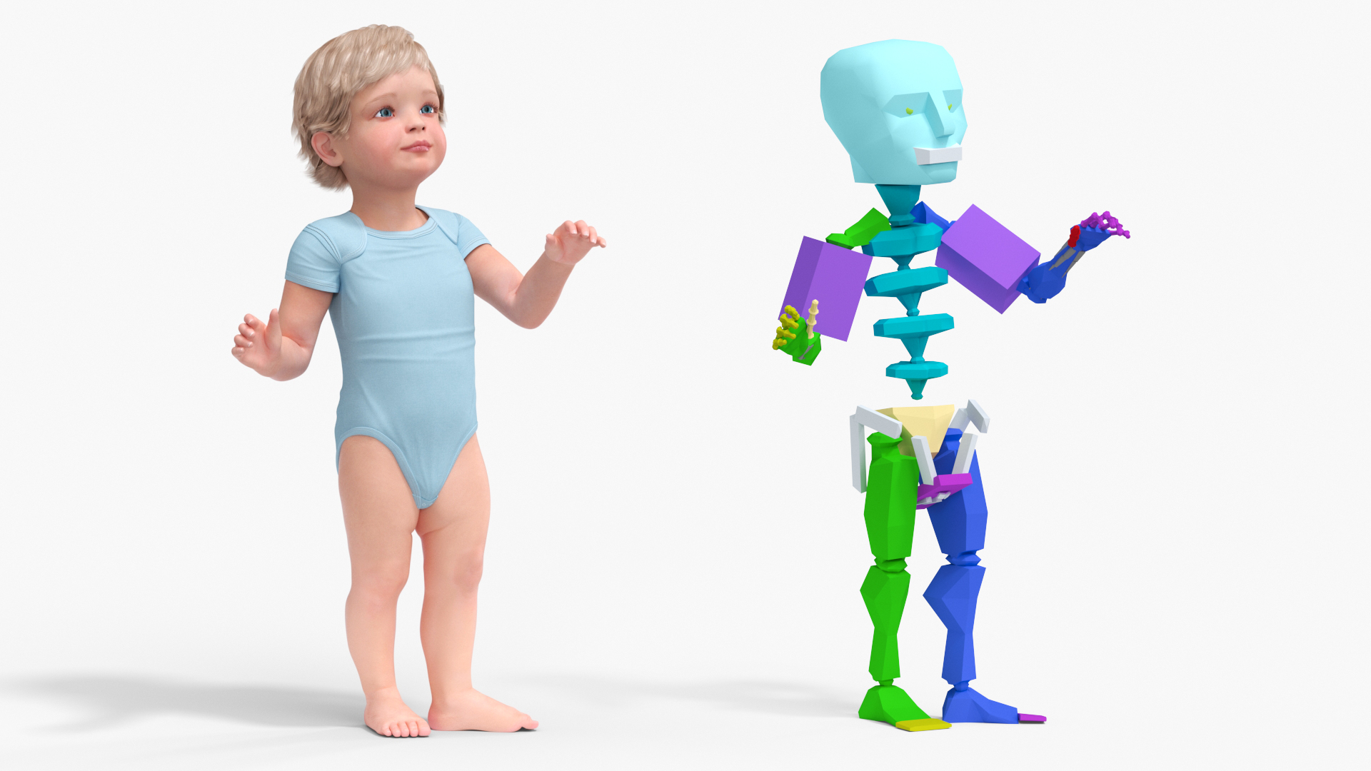 Boy Aged 1 Year in Bodysuit Rigged 3D model