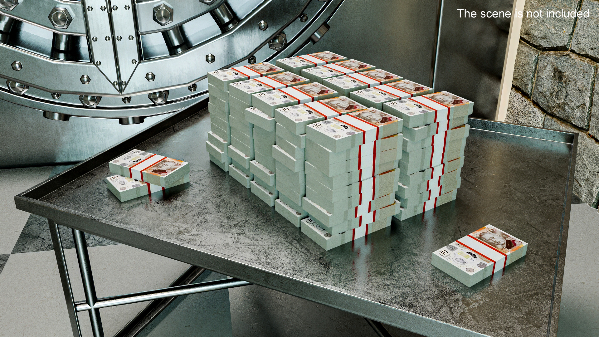 Stacked UK 10 Pounds Currency Bundles 3D