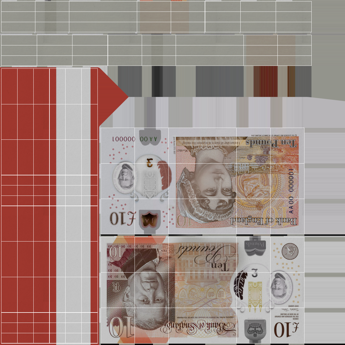 Stacked UK 10 Pounds Currency Bundles 3D