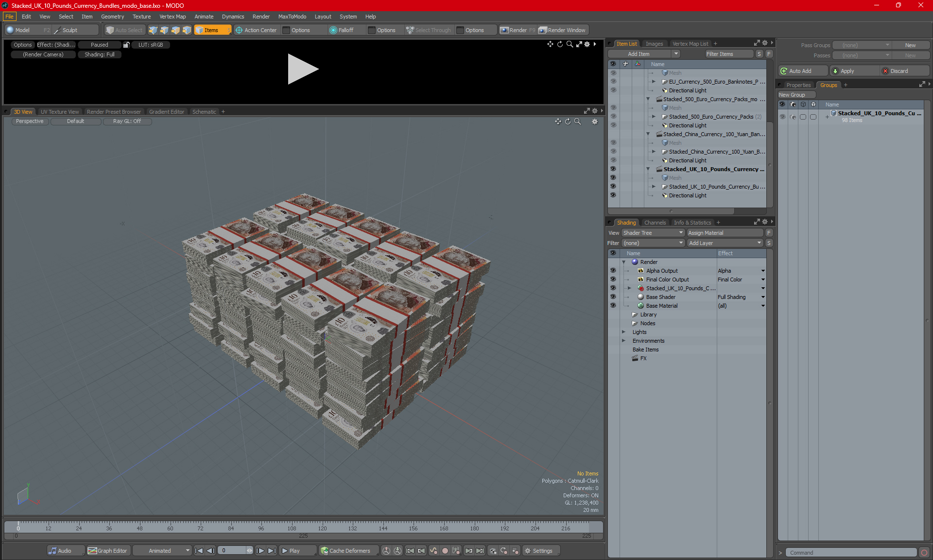 Stacked UK 10 Pounds Currency Bundles 3D