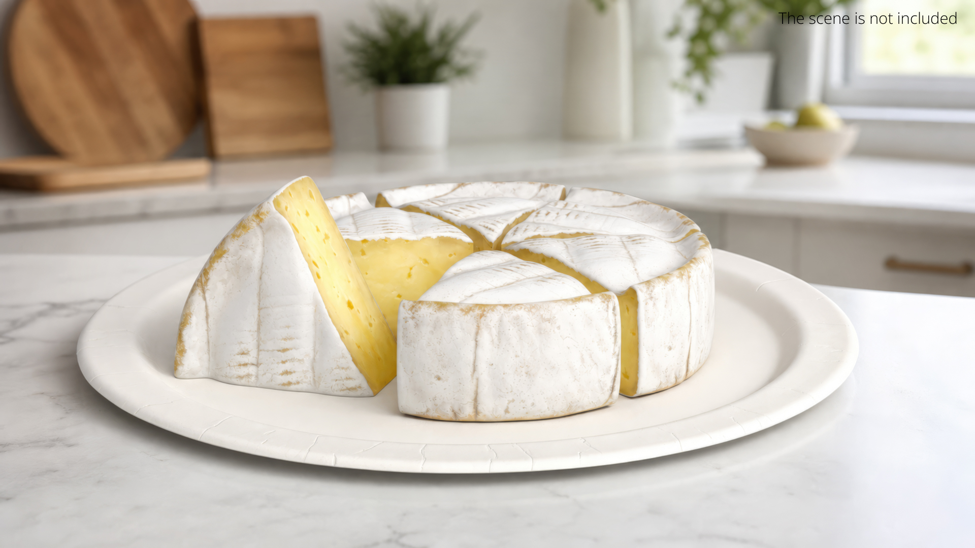 Soft Cheese Wheel with Cut Wedges on Plate - view 3