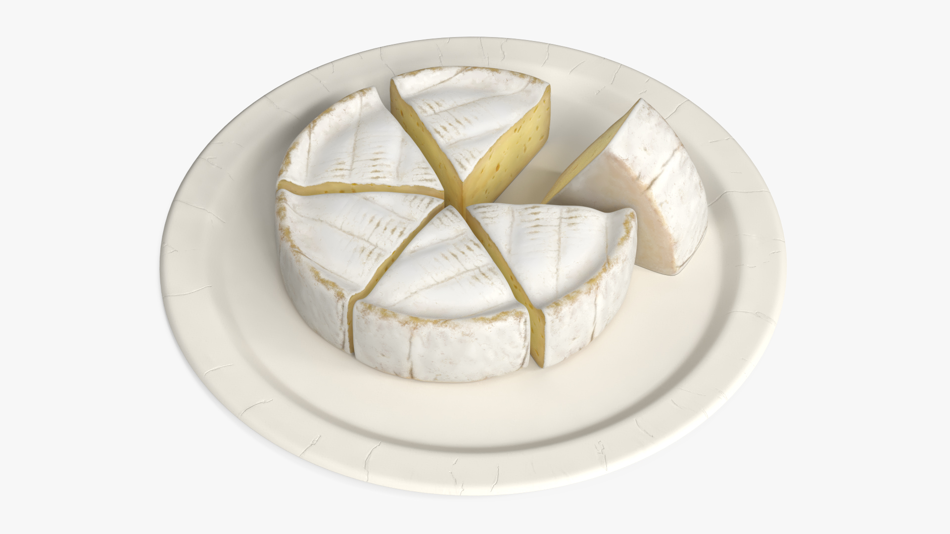 Soft Cheese Wheel with Cut Wedges on Plate - view 4