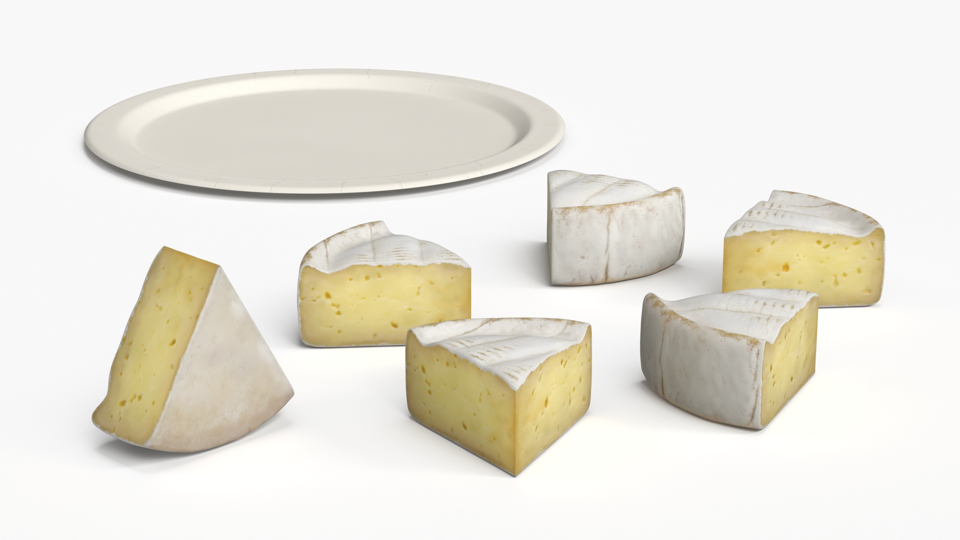 Soft Cheese Wheel with Cut Wedges on Plate - view 7