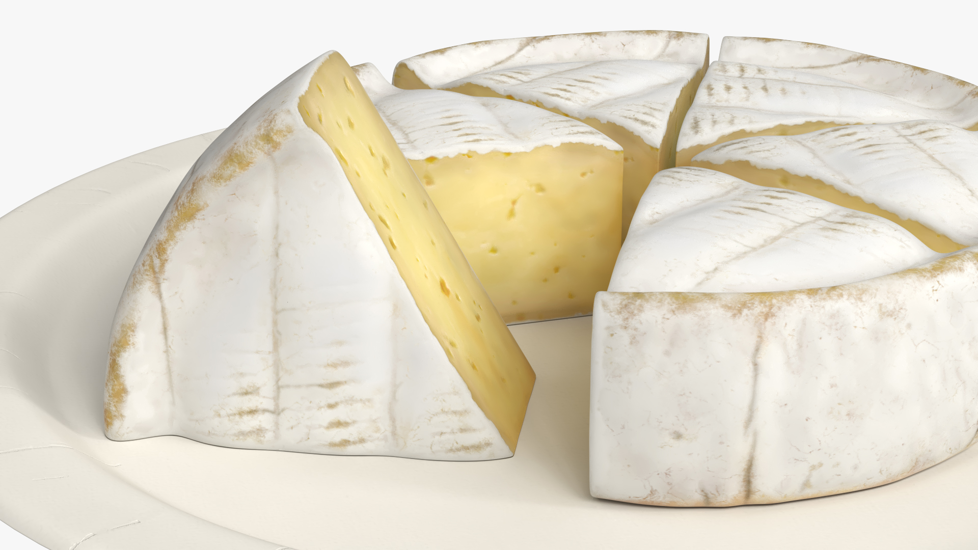 Soft Cheese Wheel with Cut Wedges on Plate - view 6