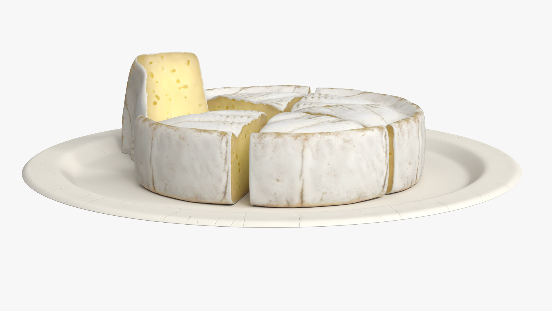 Soft Cheese Wheel with Cut Wedges on Plate - view 5