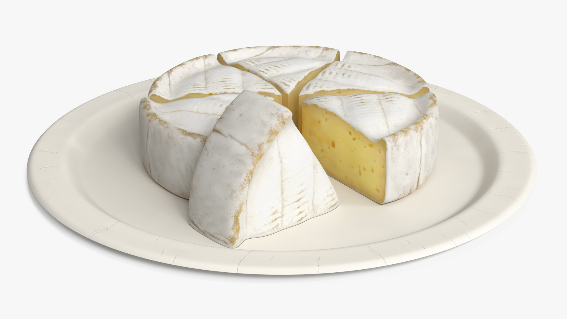 Soft Cheese Wheel with Cut Wedges on Plate - view 2