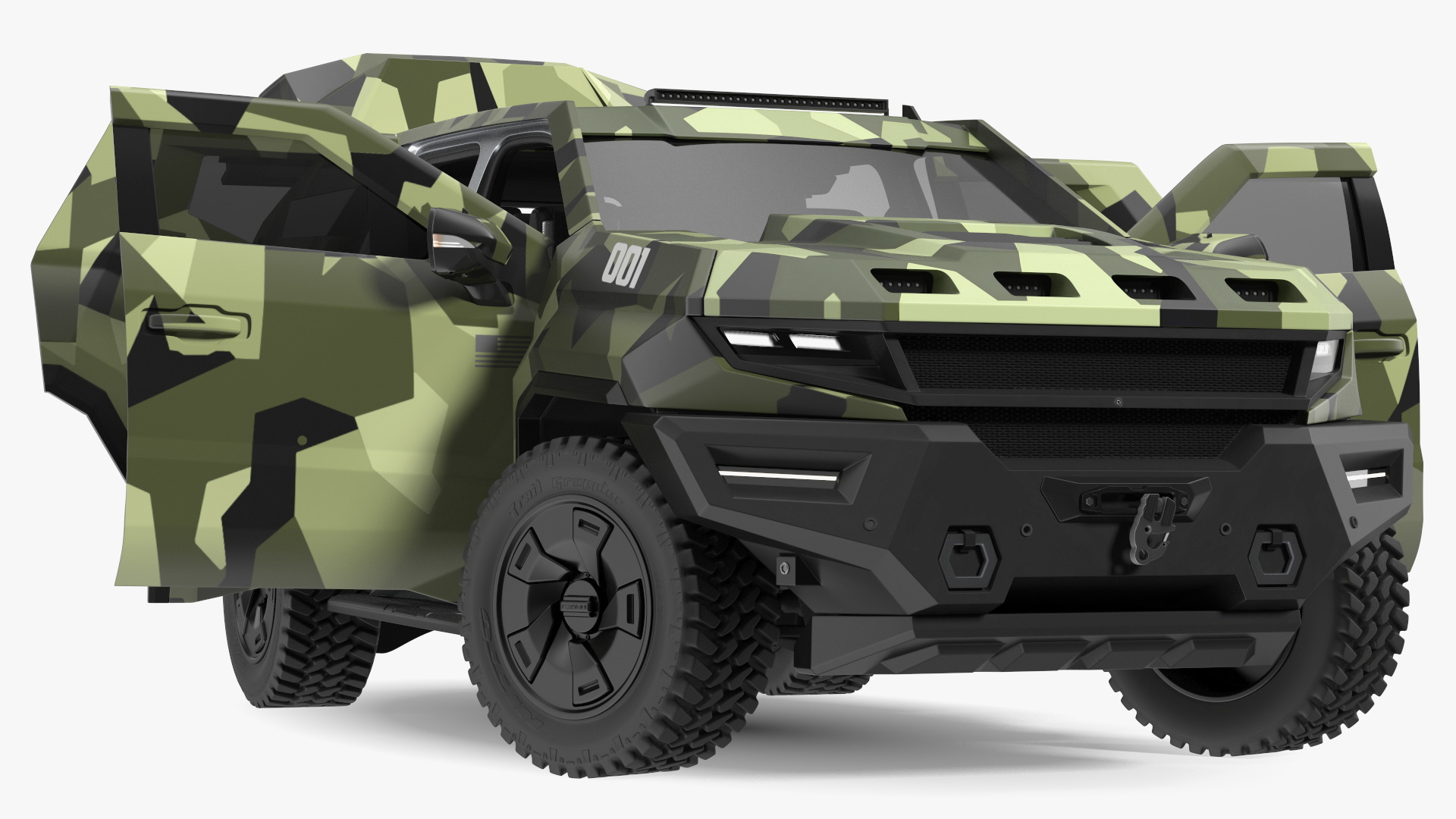 2023 Rezvani Vengeance Armored SUV Camouflage Colored Lights On Rigged for Cinema 4D 3D model