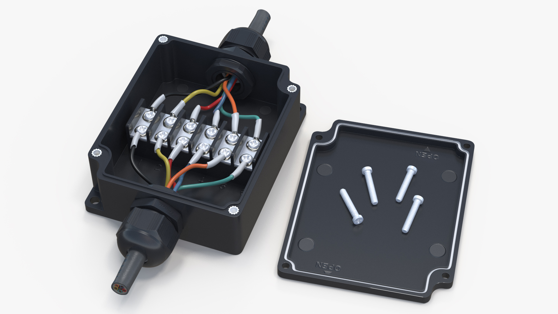 3D Black Junction Box with 2 Wires