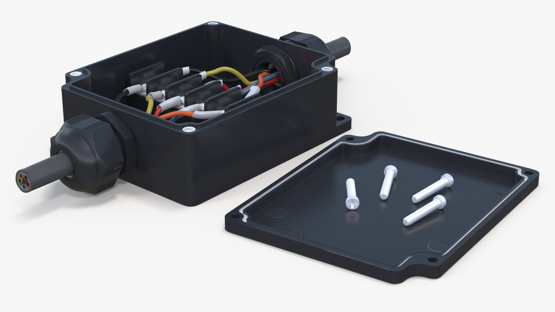 3D Black Junction Box with 2 Wires