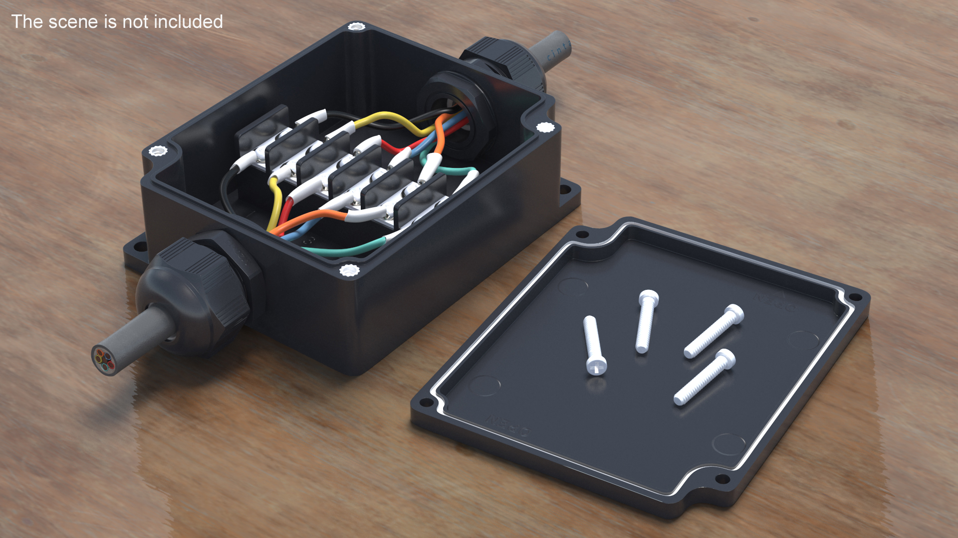 3D Black Junction Box with 2 Wires