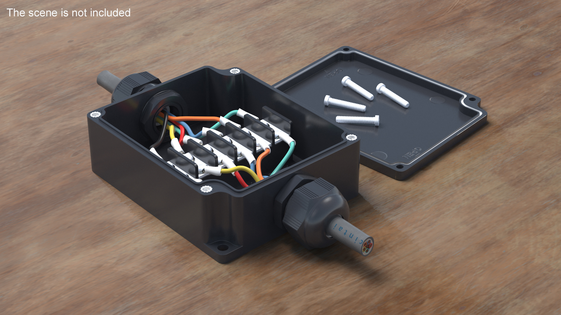 3D Black Junction Box with 2 Wires