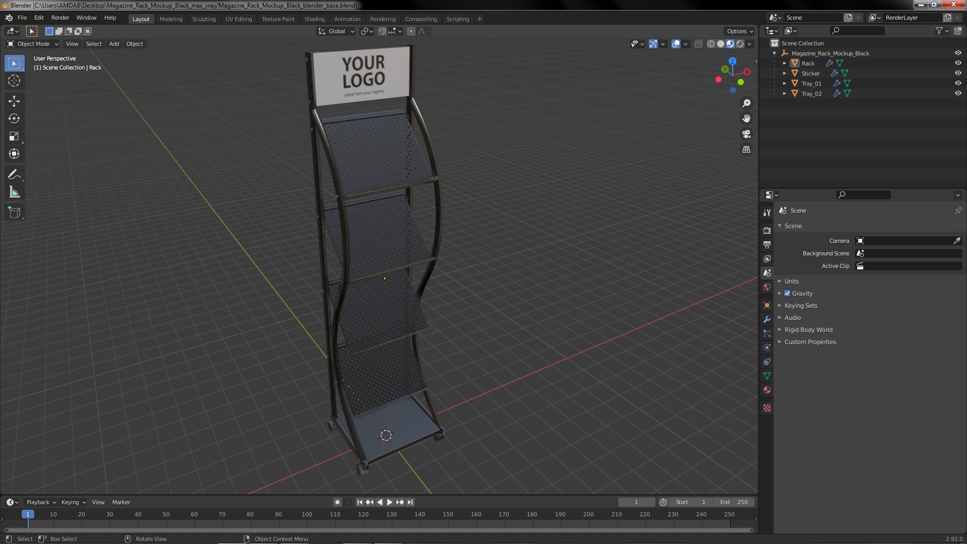 3D Magazine Rack Mockup Black