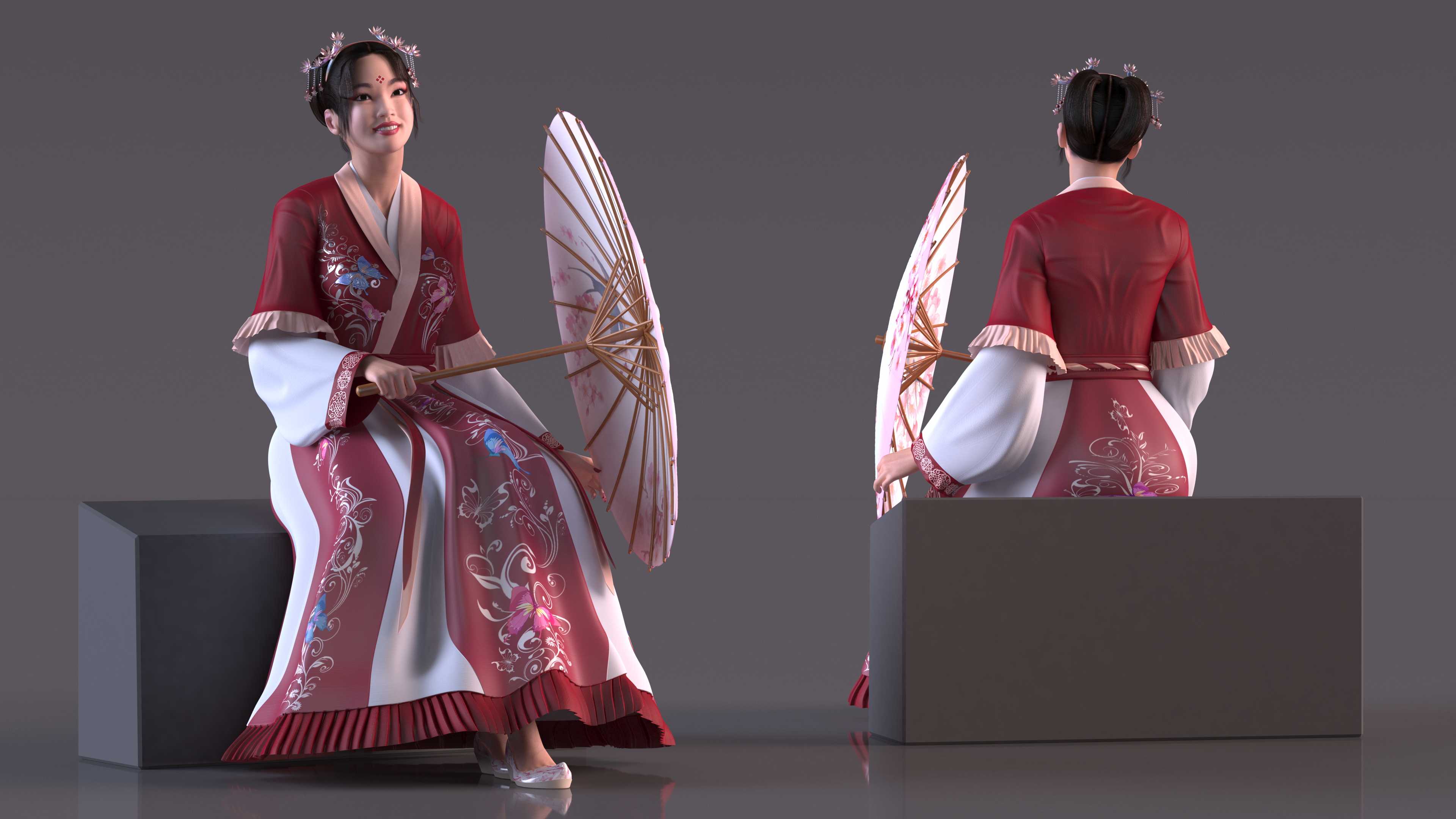 Traditional Chinese Woman Rigged 3D